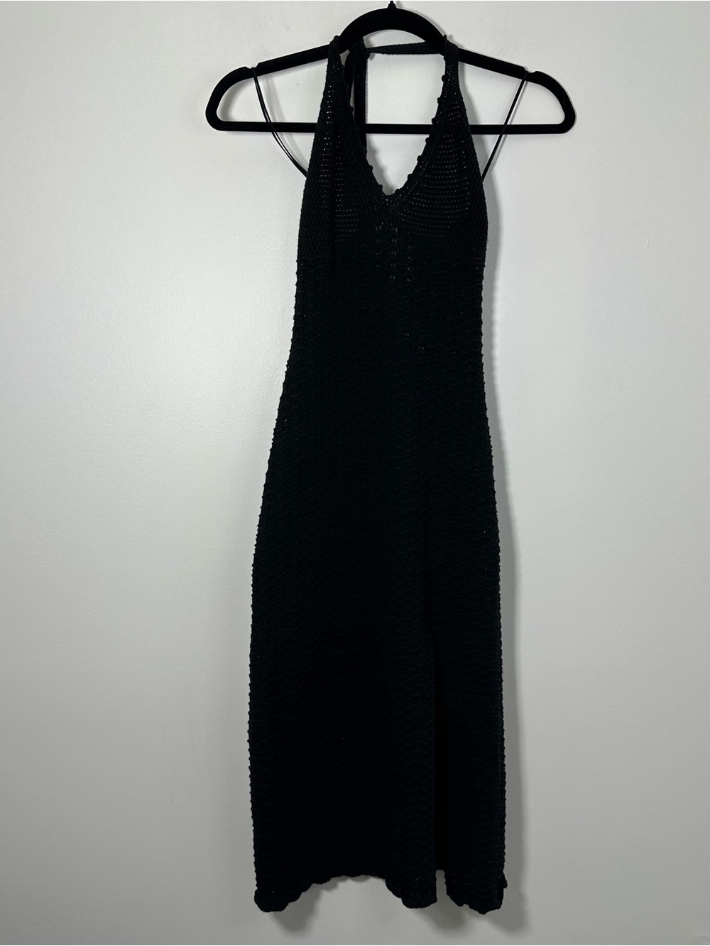 Aritzia Wilfred Black Crochet Knit Halter Midi Dress Size Small 100% Cotton
